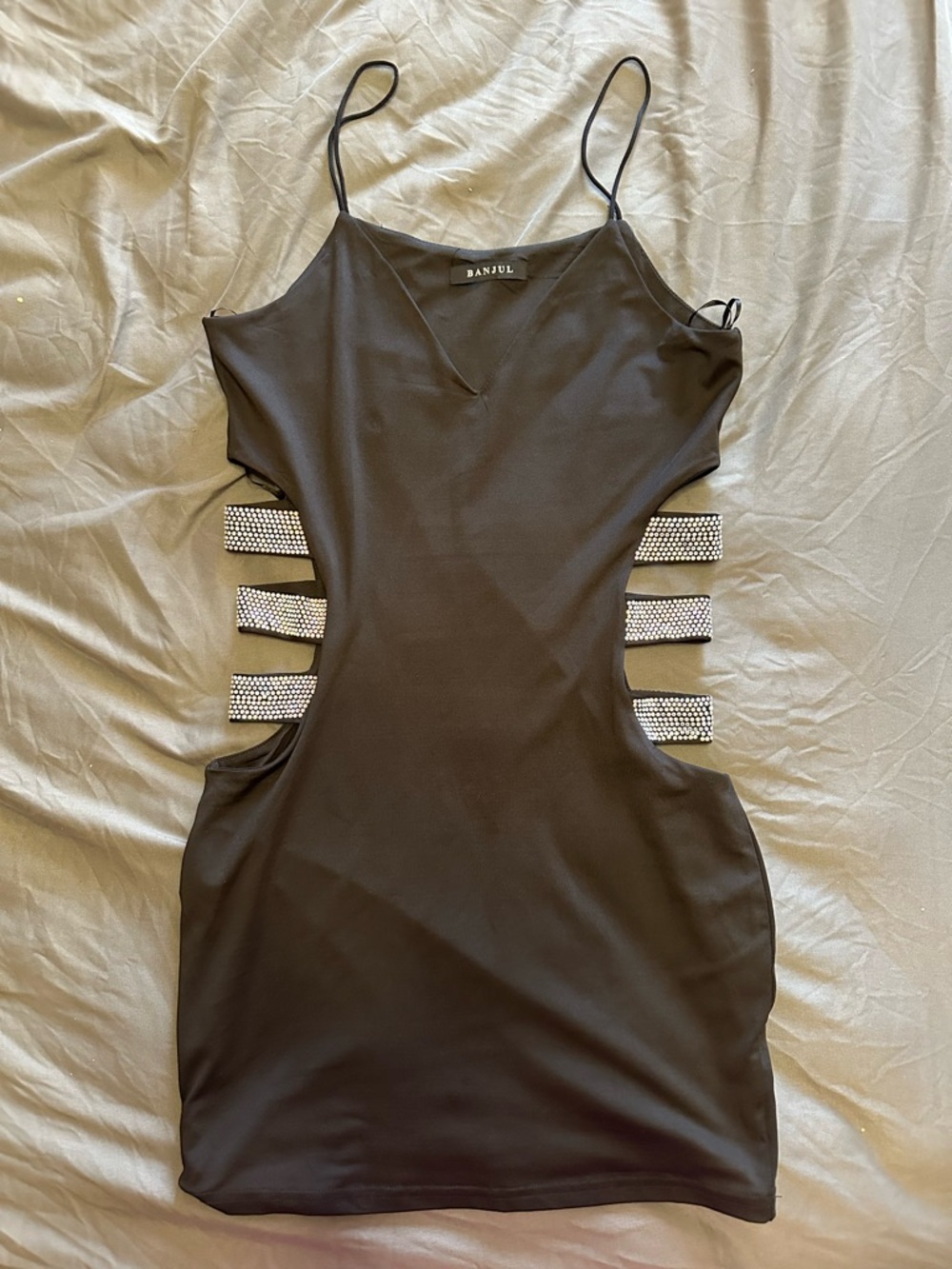 Black Rhinestone-Strap Cutout Mini Dress